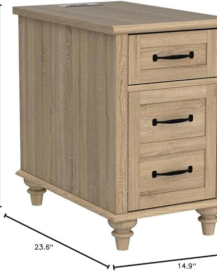 WAMPAT 2 Pack End Table with Charging Station, Wood Side Table with Drawer and Storage Cabinet, Modern End Table with Power outlets USB Ports for Living Room Bedroom, Oak - LeafyLoom