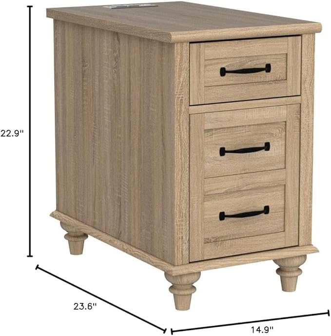 WAMPAT 2 Pack End Table with Charging Station, Wood Side Table with Drawer and Storage Cabinet, Modern End Table with Power outlets USB Ports for Living Room Bedroom, Oak - LeafyLoom