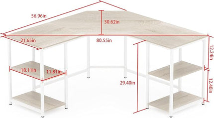 Elephance Large L-Shaped Computer Desk with Shelves, Corner Desk, Home Office Writing Workstation, Gaming Desk PC Latop Table with Storage - LeafyLoom