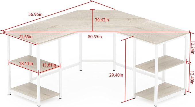 Elephance Large L-Shaped Computer Desk with Shelves, Corner Desk, Home Office Writing Workstation, Gaming Desk PC Latop Table with Storage - LeafyLoom