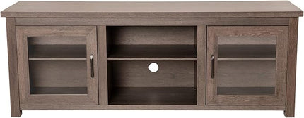 Flash Furniture Sheffield TV Stand up to 80" TVs - Modern Black Wash Finish & Full Glass Doors - 65" Engineered Wood Frame - 3 Height Adjustable Shelves - LeafyLoom