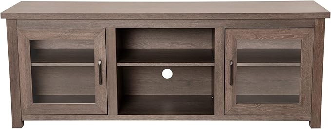 Flash Furniture Sheffield TV Stand up to 80" TVs - Modern Black Wash Finish & Full Glass Doors - 65" Engineered Wood Frame - 3 Height Adjustable Shelves - LeafyLoom