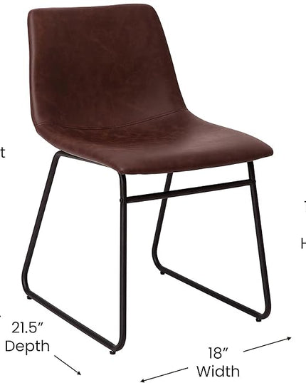 Flash Furniture Butler 18 Inch Commercial Grade LeatherSoft Dining Table Height Chair, Mid-Back Black Sled Base with Dark Brown LeatherSoft Upholstery, Set of 2 - LeafyLoom