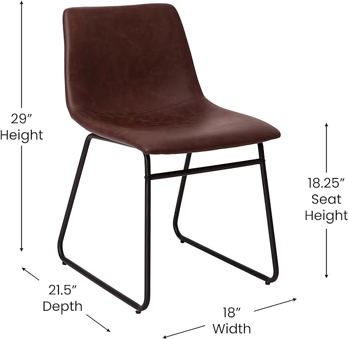 Flash Furniture Butler 18 Inch Commercial Grade LeatherSoft Dining Table Height Chair, Mid-Back Black Sled Base with Dark Brown LeatherSoft Upholstery, Set of 2 - LeafyLoom