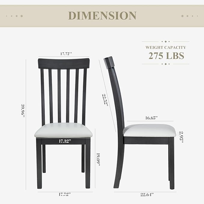 COLAMY Wooden Dining Chairs Set of 4, PU Leather Dining Room Kitchen Side Chair with Spindle High Back and Adjustable Foot Pegs - Grey - LeafyLoom