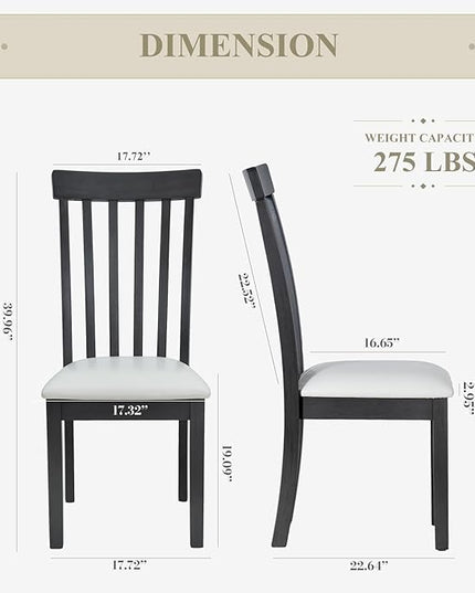 COLAMY Wooden Dining Chairs Set of 6, PU Leather Dining Room Kitchen Side Chair with Spindle High Back and Adjustable Foot Pegs - Grey - LeafyLoom