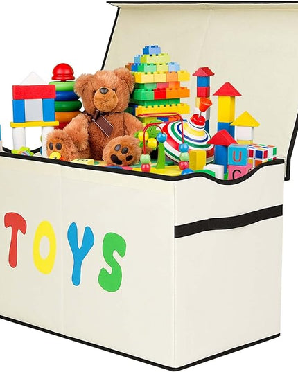 Toy Box Chest, Collapsible Sturdy Storage Bins with Lids, Extra Large Kids Toy Storage Organizer Boxes Bins Baskets for Kids, Boys, Girls, Nursery Room, Playroom, Closet (New Beige) - LeafyLoom