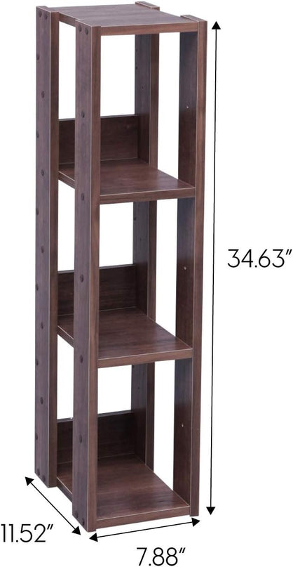 USA 3-Tier 8" Slim Open Wooden Bookshelf with Adjustable Shelves, Easy Assembly Bookcase Farmhouse Shelf for Small Spaces Bedroom Office Living Room Indoor, Brown - LeafyLoom