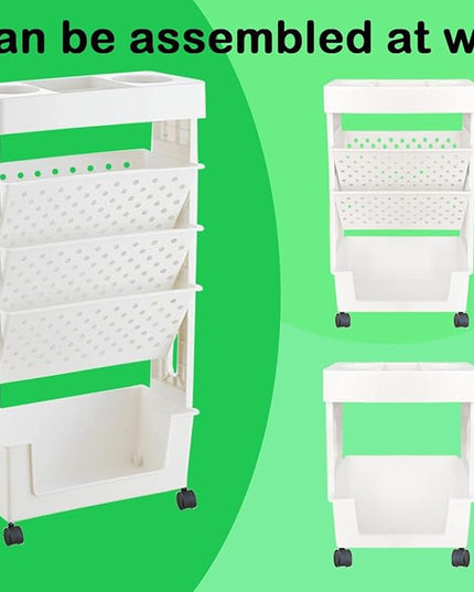 5 Tier Book Rack Storage Bookshelf,Rolling Small Bookshelf for Small Spaces with Double Sided Storage,Kids Bookshelf for Childrens Students in The Classroom Bedroom Library Study - LeafyLoom