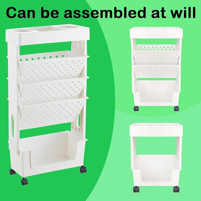 5 Tier Book Rack Storage Bookshelf,Rolling Small Bookshelf for Small Spaces with Double Sided Storage,Kids Bookshelf for Childrens Students in The Classroom Bedroom Library Study - LeafyLoom
