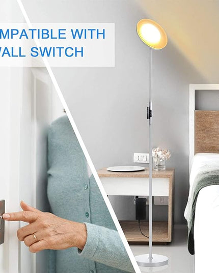 JOOFO Floor Lamp,30W/2400LM Sky LED Modern Torchiere 3 Color Temperatures Super Bright Floor Lamps-Tall Standing Pole Light with Remote & Touch Control for Living Room,Bed Room,Office（Platinum Silver） - LeafyLoom