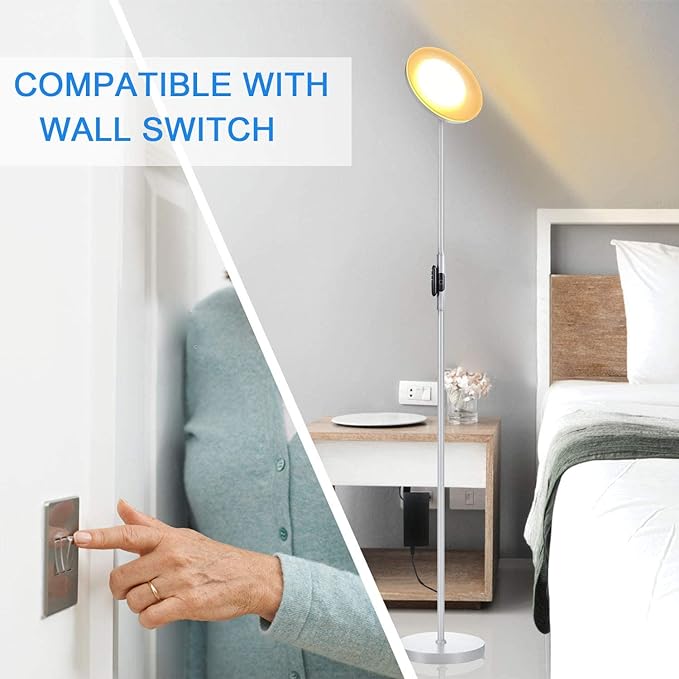 JOOFO Floor Lamp,30W/2400LM Sky LED Modern Torchiere 3 Color Temperatures Super Bright Floor Lamps-Tall Standing Pole Light with Remote & Touch Control for Living Room,Bed Room,Office（Platinum Silver） - LeafyLoom