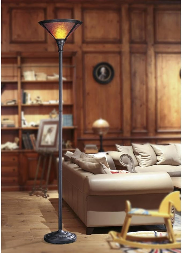 Cal Lighting BO-469 Floor Lamp with Mica Glass Shades, Rust Finish Antique Bronze, 23.5x16.8x9.5 - LeafyLoom