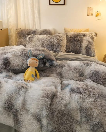 Faux Fur Kids Girls TD Black Comforter Sets King - 3PC Bed Set Warm Comfortable Soft Plush Flannel Velvet Fluffy Fuzzy Bedding（Comforter x 1 Pillowcases x 2） - LeafyLoom