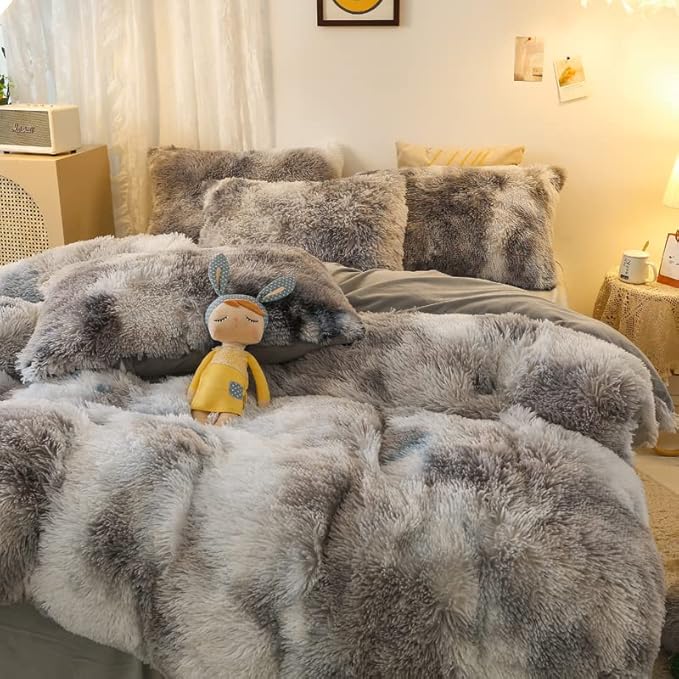 Faux Fur Kids Girls TD Black Comforter Sets King - 3PC Bed Set Warm Comfortable Soft Plush Flannel Velvet Fluffy Fuzzy Bedding（Comforter x 1 Pillowcases x 2） - LeafyLoom