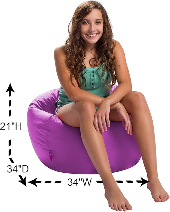 Posh Creations Structured Comfy Seat for Playrooms and Bedrooms, Large Bean Bag Chair, 100in Round Classic Bean Bag, Purple - LeafyLoom
