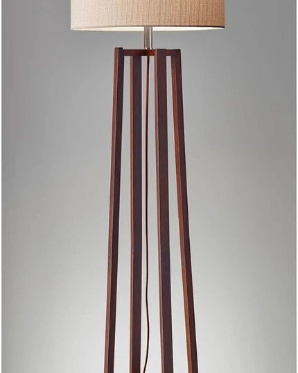 Adesso 1504-15 Quinn Floor Lamp, 60 in, 150 W Incandescent/CFL, Walnut Birch Wood, 1 Wooden Lamp , White - LeafyLoom