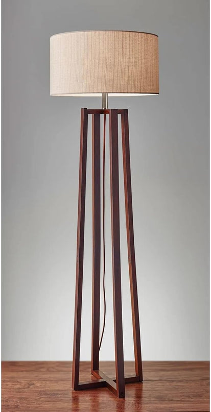 Adesso 1504-15 Quinn Floor Lamp, 60 in, 150 W Incandescent/CFL, Walnut Birch Wood, 1 Wooden Lamp , White - LeafyLoom