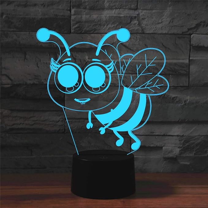 Hardworking Bee Kids Night Lights Bedroom Decor Lamp 7 Colors Change 3D Night Light Kids Optical Illusion Lamps Kids Lamp As a Gift Ideas for Students - LeafyLoom