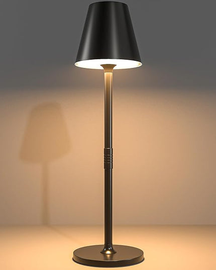 Modern LED Cordless Table Lamp, 4000mAh Rechargeable Battery, 3 Level Brightness Night Light, Metal Shell, Minimalist Design, for Couples Dinner/Coffee Table/Restaurant/Bedroom, Black - LeafyLoom