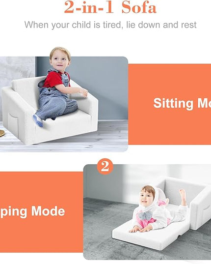 Kids Couch,2-in-1 Toddler Chairs for Boys,Kids Sofa with Storage,Comfortable Kids Sofa Bed,Fun Kids Lounge Chair,Toddler Furniture,Kids Playroom,Children'S Gifts (White) - LeafyLoom