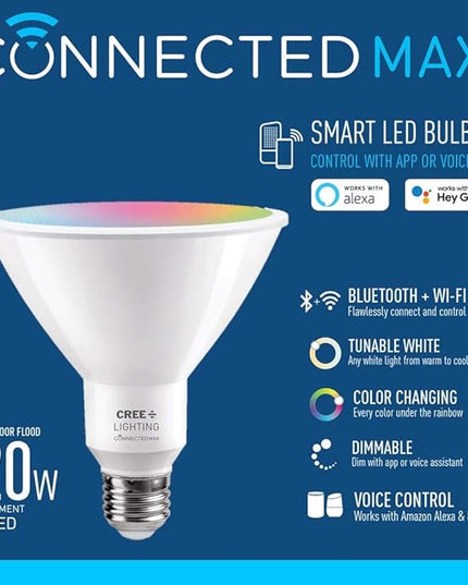 Cree Lighting Connected Max Smart Led Bulb Par38 Outdoor Flood Tunable White + Color Changing, 2.4 Ghz, Compatible with Alexa and Google Home, No Hub Required, Bluetooth + WiFi, Pack of 4 CreeLighting