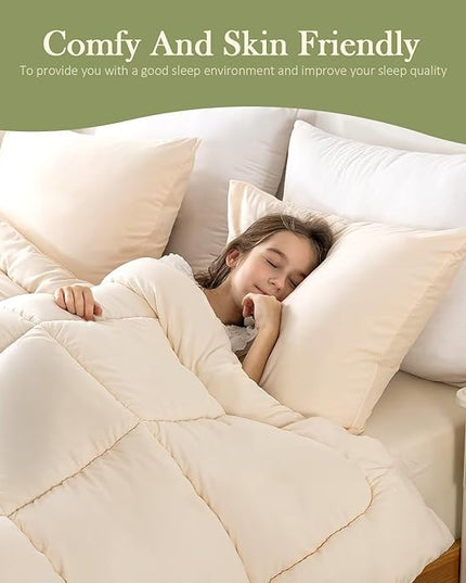 WhatsBedding Twin Comforter Set, Beige Lightweight Bedding Set for All Season Soft Down Alternative Bed Set with 1 Pillowcase, Twin Size, 64"x88" - LeafyLoom