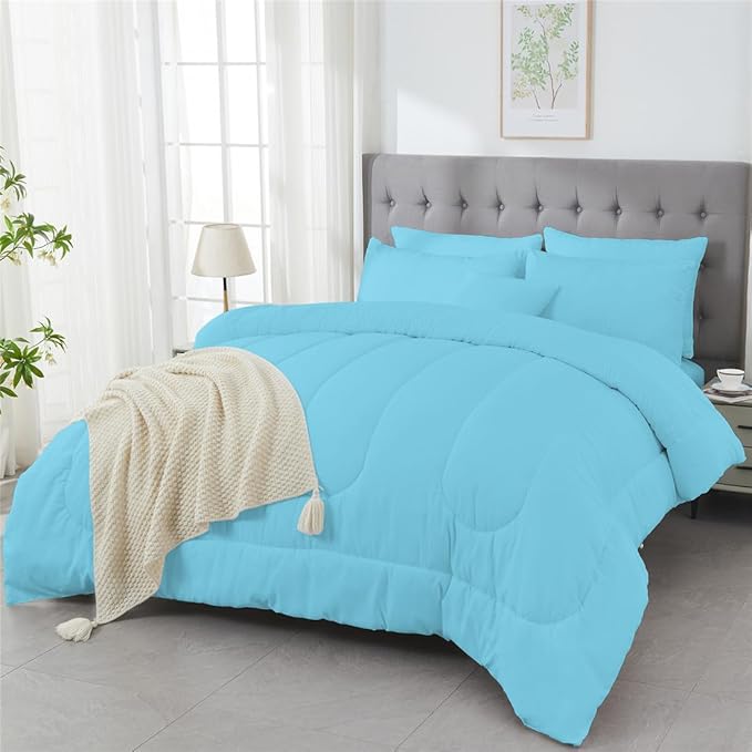 3 Piece Solid Color All Season Bedding Comforter Set Microfiber Soft Lightweight Bedding Set for Kids Teens Adults Room Decor with 1 Comforter and 2 Pillowcases Full - LeafyLoom