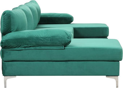 Modern Large Velvet Fabric U-Shape Sectional Sofa, Double Extra Wide Chaise Lounge Couch, Green - LeafyLoom