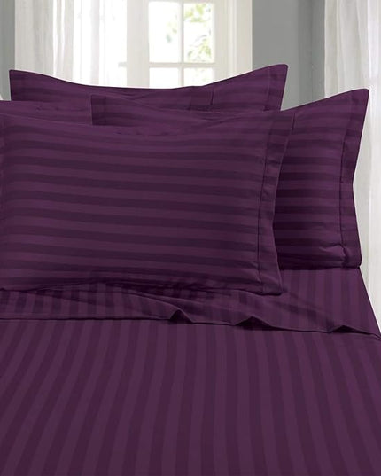 Elegant Comfort Best, Softest, Coziest 6-Piece Sheet Sets! - 1500 Premier Hotel Quality Luxurious Wrinkle Resistant 6-Piece DAMASK STRIPE Bed Sheet Set, King Eggplant/Purple - LeafyLoom