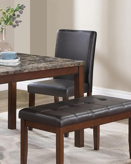 NicBex 5 Piece Dining Table Set Kitchen Table with Bench Classic Stylish 5Pc Dining Set Kitchen Dinette Faux Marble Top Table Bench and 3X Chairs Faux Leather Cushions Seats, Espresso - LeafyLoom