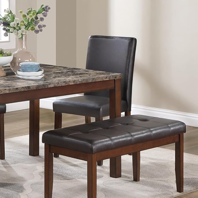 NicBex 5 Piece Dining Table Set Kitchen Table with Bench Classic Stylish 5Pc Dining Set Kitchen Dinette Faux Marble Top Table Bench and 3X Chairs Faux Leather Cushions Seats, Espresso - LeafyLoom