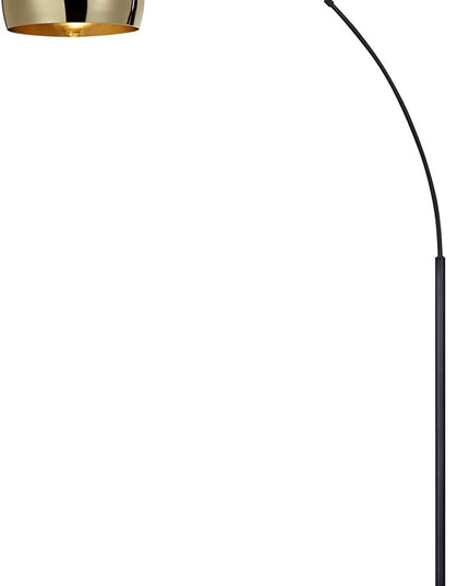 Teamson Home Arquer 66.93" Arc Floor Lamp for Living Rooms, Home Offices, Dining Rooms, Bedrooms with Faux Black Marble Base and Gold Bell Shade - LeafyLoom