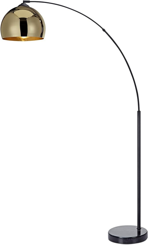 Teamson Home Arquer 66.93" Arc Floor Lamp for Living Rooms, Home Offices, Dining Rooms, Bedrooms with Faux Black Marble Base and Gold Bell Shade - LeafyLoom