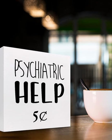 Help 5 Cents Wood Box Sign Decor Desk Sign,Funny Mental Health Quotes Wooden Box Block Sign for Home Office Shelf Table Decor Decorations - LeafyLoom