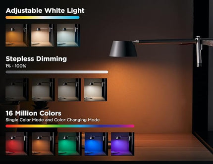 BLACK+DECKER Verve Designer LED Clamp Light, Fits Shelves, Cubicles & Headboards, True White LED + 16M RGB Colors - LeafyLoom