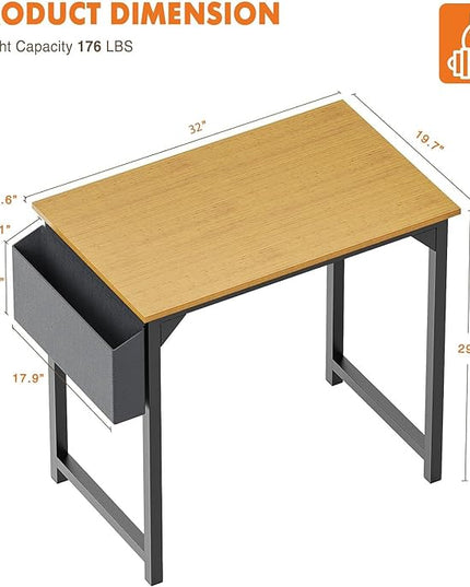 Sweetcrispy Small Computer Office Desk 32 Inch Kids Student Study Writing Work with Storage Bag & Headphone Hooks Modern Simple Home Bedroom PC Table - LeafyLoom