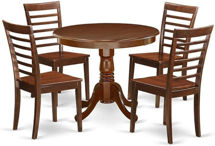 East West Furniture ANML5-MAH-W 5 Piece Kitchen Set Includes a Round Room Table with Pedestal and 4 Dining Chairs, 36x36 Inch, Mahogany - LeafyLoom