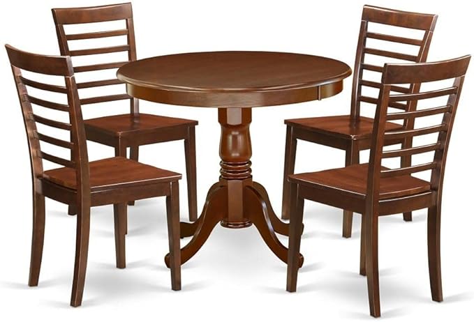 East West Furniture ANML5-MAH-W 5 Piece Kitchen Set Includes a Round Room Table with Pedestal and 4 Dining Chairs, 36x36 Inch, Mahogany - LeafyLoom