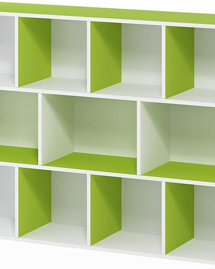 FURINNO 11107WH-GR 7 Reversible, 11-Cube, White Green - LeafyLoom