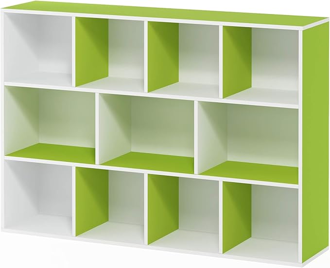 FURINNO 11107WH-GR 7 Reversible, 11-Cube, White Green - LeafyLoom