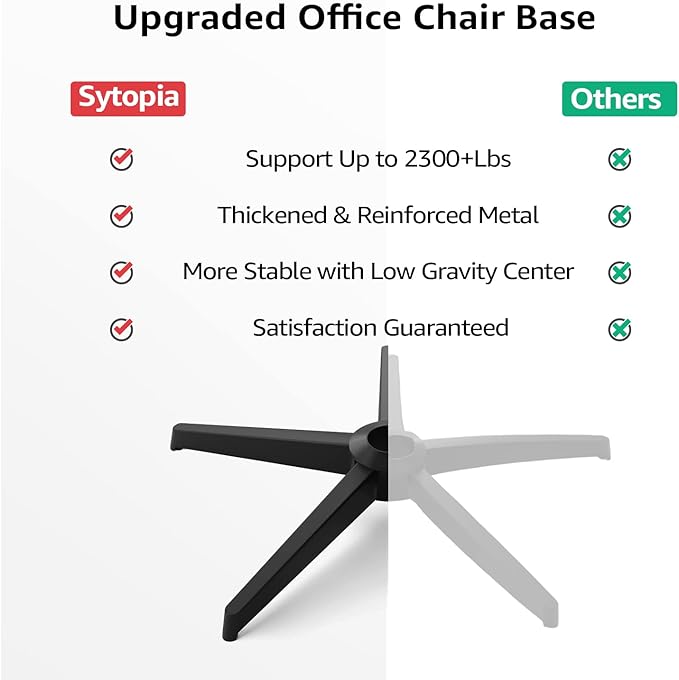 Office Chair Base, 28'' Desk Chair Base Replacement with Worldwide Metal Legs (2400Lbs), Chair Bottom Part for Most Chairs, Universal Gas Cylinder and Caster Sockets, Matte Black - LeafyLoom