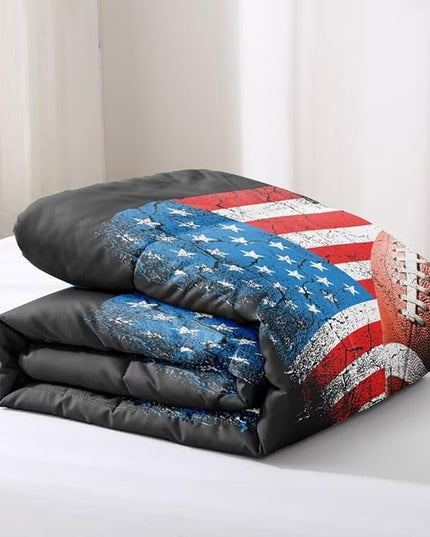 American Football Comforter Set for Boys Teens,Kids Sports Bedding Set Queen Size,USA Flag Football Printed Bedroom Sets with 2 Matching Pillow Shams - LeafyLoom
