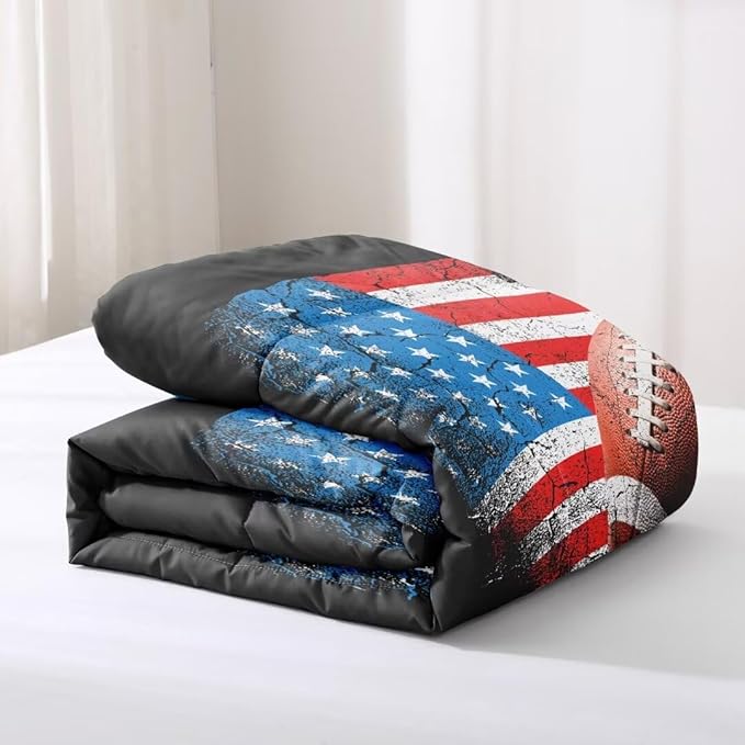 American Football Comforter Set for Boys Teens,Kids Sports Bedding Set Full Size,USA Flag Football Printed Bedroom Sets with 2 Matching Pillow Shams - LeafyLoom