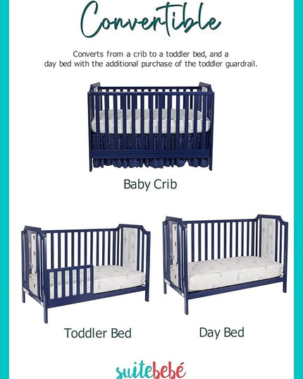 Suite Bebe Celeste 3 in 1 Convertible Island Crib Wood and Acrylic, Navy Blue - LeafyLoom