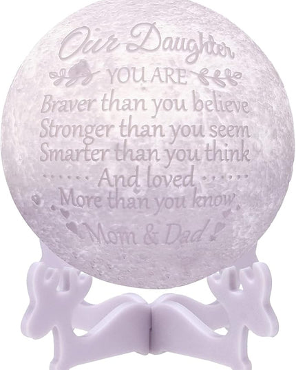 Personalized Gifts Engraved 3D Star Moon Lamp Night Light for Kids with Wood Stand,Cool Lamps to Teenage Girl Room Decor,Daughter Gifts Nightlight for Children from Dad Mom - LeafyLoom