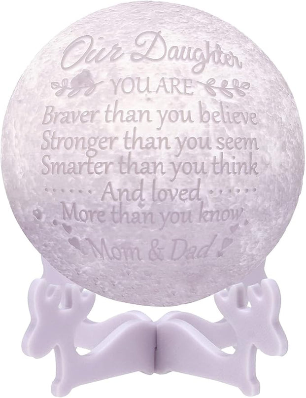 Personalized Gifts Engraved 3D Star Moon Lamp Night Light for Kids with Wood Stand,Cool Lamps to Teenage Girl Room Decor,Daughter Gifts Nightlight for Children from Dad Mom - LeafyLoom