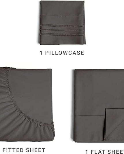 Twin Size 3 Piece Sheet Set - Comfy Breathable & Cooling Sheets - Hotel Luxury Bed Sheets for Women & Men - Deep Pockets, Easy-Fit, Extra Soft & Wrinkle Free Sheets - Charcoal Oeko-Tex Bed Sheet Set - LeafyLoom