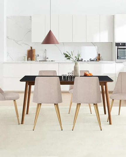 FurnitureR Dining Chairs Set of 2, Fabric Side Chairs Upholstered Living Room Accent Chair with Soft Seat/Metal Legs, Mid-Back Armless Chairs for Home Kitchen Restaurant, Beige - LeafyLoom