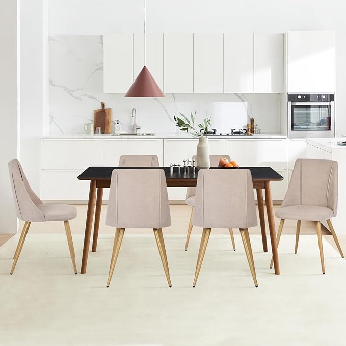 FurnitureR Dining Chairs Set of 2, Fabric Side Chairs Upholstered Living Room Accent Chair with Soft Seat/Metal Legs, Mid-Back Armless Chairs for Home Kitchen Restaurant, Beige - LeafyLoom